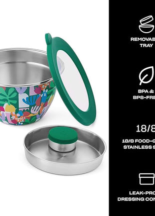 S’well Stainless Steel 64oz Salad Bowl Kit, Paper Cutouts Design, Includes 2oz Mini Canister and Removable Tray, Leakproof, Easy to Clean, Dishwasher Safe