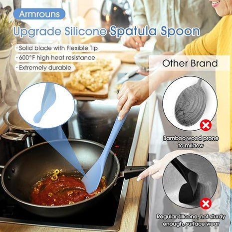 Silicone Spatula Spoon 2-Pack, Rubber Spoonula set Heat Resistant, Seamless Non-Stick Scrapers for Baking Mixing.