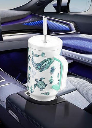 Meoky 40 oz Glow in the Dark Tumbler with Handle and Straw, Tumbler with Lid and Straw, Insulated Stainless Steel Travel Mug, 100% Leak-proof, Keeps Cold for 34 Hours (Sea Life)