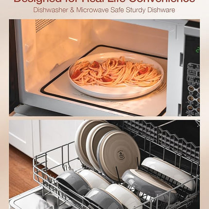 Famiware Milkyway Plates and Bowls Sets, 12 Pieces Stoneware Dinnerware Sets, Dishes Set for 4, White & Dark Gray