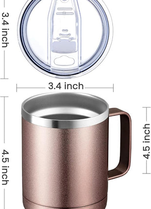 MEWAY 12oz Coffee Mug With Handle 8 Pack Bulk,Stainless Steel Insulated Travel Tumblers With Sliding Lid,Double Wall Vacuum Camping Cup for Hot & Cold Drinks Tea (Rose Gold,Set of 8)
