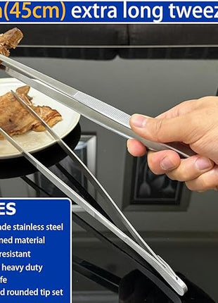 JETKONG 2 Pcs 18 Inch (45cm) Stainless Steel Grill Tongs Heavy Duty Giant Tweezer Tongs, Extra Large Tweezers Tools for Cooking, Grilling, BBQ and Turning Food (Silver)