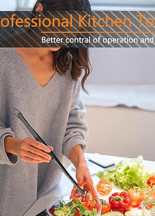 JETKONG 3 Pcs Kitchen Tweezers Tongs, Stainless Steel Cooking Tweezers, 8+10+12 Inch Ideal for meat, pasta, plating and pinching delicate small pieces of food (Black)