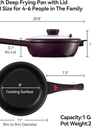 TIBORANG 8 in 1 Multipurpose 11 Inch 5 Quart Heat Indicator Nonstick Deep Frying Pan with Glass Lid,Steamed Grid,PFOA-Free,Dishwasher&Oven Safe,Works with All Stovetops (Midnight Purple)