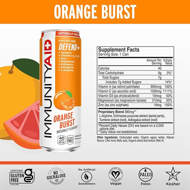 LIFEAID ImmunityAid Support Blend Echinacea, Zinc, Astragalus and Vitamin C No Artificial Flavors or Sweeteners Contains 100% Clean, Vegan and Gluten-free No Caffeine, 12 Fl Oz (Pack of 24)