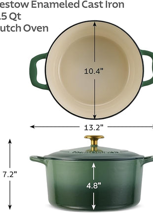 Tramontina Bestow Enameled Cast Iron Dutch Oven Pot with Lid, Round 5.5-quart, Cactus (Gold Knob)