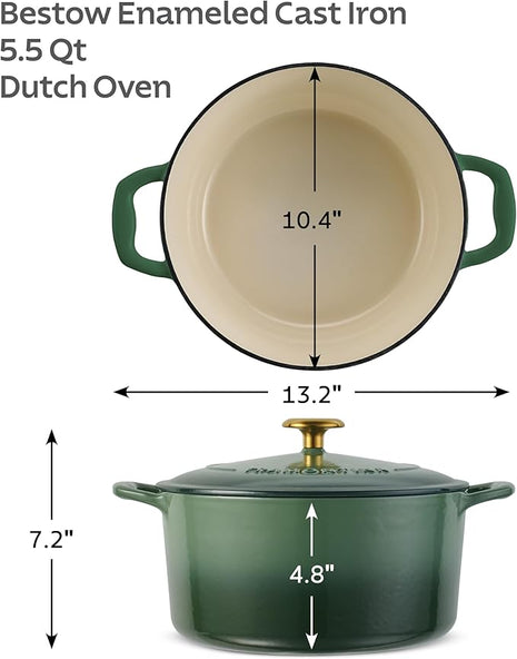 Tramontina Bestow Enameled Cast Iron Dutch Oven Pot with Lid, Round 5.5-quart, Cactus (Gold Knob)