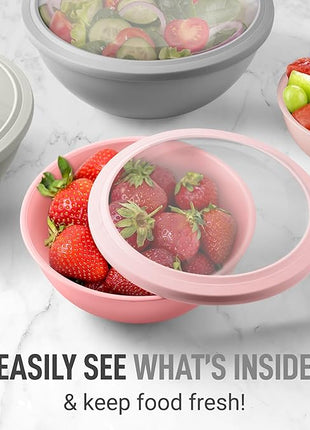 Zulay Kitchen 12 Piece Plastic Mixing Bowls with Lids Set - Colorful Mixing Bowl Set for Kitchen - Nesting Bowls with Lids Set - Microwave and Freezer Safe (Pink Ombre)