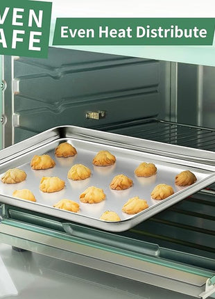Baking Sheets Set of 2, HKJ Chef Cookie Sheets 2 Pieces & Stainless Steel Baking Pans & Toaster Oven Tray Pans, Rectangle Size 18 x 13 x 1 inch, Non Toxic & Healthy & Easy to Clean