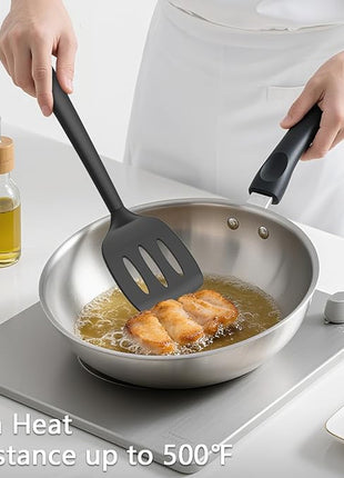 Coukre 3 Pack Silicone Spatula Set, High Heat Resistant, BPA-Free, Fish Spatula, Solid & Slotted Turner for Non-Stick Pans, Flipping Eggs, Pancakes, Fish, Burgers (3, PureBlack)