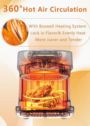 Glass Air Fryer, 7.6QT with Transparent Fry Bowl, Circulating Heating, Temperature Control, Air Fryer Roast, Dishwasher Safe (Green)