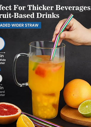 Tomorotec 40oz Straws, 14PCS Stainless Steel Replacement Straws for Stanley 40oz Adventure Quencher Travel Tumblers w/Cleaning Brushes 2PCS, Food-Grade, Dishwasher Safe for Smoothies (Metallic)