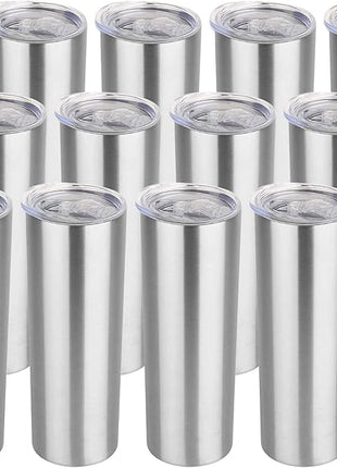 HASLE OUTFITTERS 20 oz Skinny Tumblers Bulk Set, Stainless Steel Insulated Slim Tumblers with Lids, Reusable Double Wall Travel Coffee Mugs, Durable Powder Coated Travel Water Cups(12)