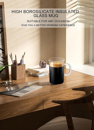 LUXU Glass Coffee Tea Cups(Set of 4)-13 oz,Clear Glass Mugs,Tall Drinking Glasses for Cappuccino,Latte,Espresso,Lead-free Drinking Glasses Great for Juice,Water,Beer,Milk Hot And Cold Drinks