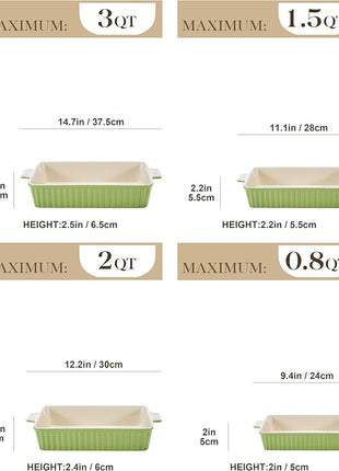 MALACASA Bakeware Set of 4, Porcelain Baking Pans Set for Oven, Casserole Dish, Ceramic Rectangular Baking Dish Lasagna Pans for Cooking Cake Kitchen, Green (9.4"/11.1"/12.2"/14.7"), Series BAKE.BAKE