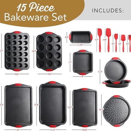 Baking Pan Set, 39 Piece Premium Baking Set, Nonstick Bakeware Sets BPA Free, Cookie Sheets for Baking Nonstick Set, Steel Baking Sheets for Oven with Muffin Pan, Cake Pan & Black Kitchen Utensils
