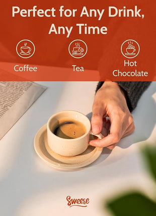 Sweese Porcelain Espresso Cups Set, 2.5 oz, Stackable with Saucers Metal Stand, Beige, 4 Pack