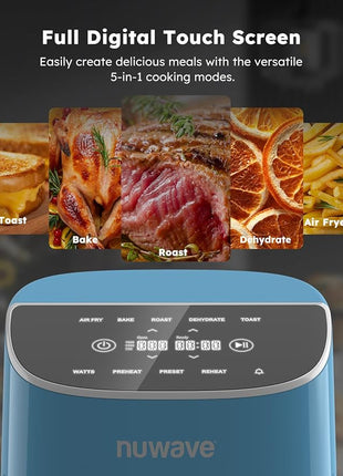 Nuwave Brio Plus 8 Qt Air Fryer, PFAS Free, New & Improved, Digital Touch Screen, Cool White Display, 50°F~400°F in Precise 5°, 5 Cook Functions, 100 Presets & 50 Memory, 3 Wattages 700, 1500, 1800