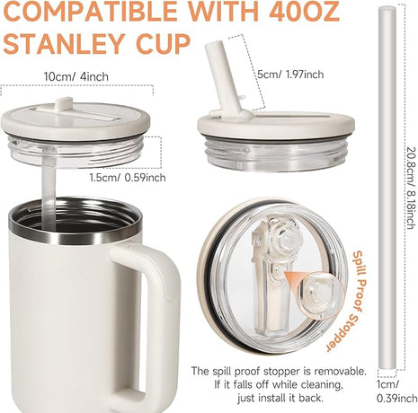 40oz Flip Straw Leak Proof Lid for Stanley H2.0 Quencher Protour Tumbler,2 Pack Spill Proof Lid Replacement Straw Cover Top for 40 OZ Stanley Cup Accessories(Light Nectarine,Light Nectarine)