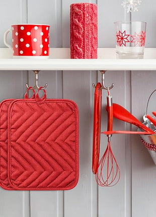GROBRO7 5Pack Pocket Pot Holders Cotton Heat Resistant Potholder Multipurpose Hot Pads Machine Washable Oven Mitts Potholders Bulk for Daily Kitchen Baking and Cooking 7 x 9 Inch Red