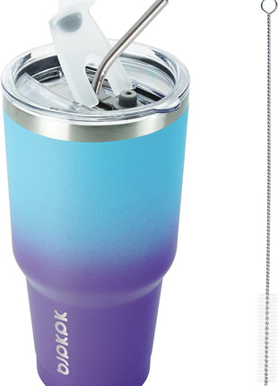 BJPKPK 30oz Color Block Tumbler With Lid And Straw,Stainless Steel Double Wall Vacuum Insulated Tumblers,Ocean Dream
