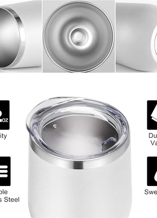 VEGOND Wine Tumblers Bulk 6 Pack, 12oz Stainless Steel Stemless Wine Glass with Lids and Straws, Double Wall Vacuum Insulated Tumbler Cup, Coffee Mug for Cold Hot Drinks