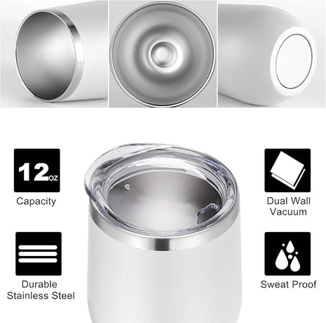 VEGOND Wine Tumblers Bulk 12 Pack, 12oz Stainless Steel Stemless Wine Glass with Lids and Straws, Double Wall Vacuum Insulated Tumbler Cup, Coffee Mug for Cold Hot Drinks