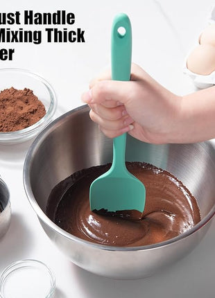 Heat Resistant Silicone Spoon Spatulas, Doosu 600°F High Temp Flexible Cooking Spoons Kitchen Spoonula Scratch-Proof for Mixing Stirring Scraping Serving Non-Stick Cookware (Set of 3, Aqua Sky)