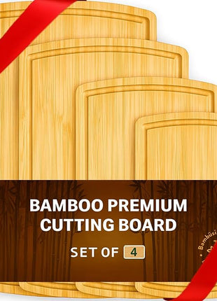 Wood Cutting Boards for Kitchen - Bamboo Cutting Board Gift Set with Deep Juice Groove & Side Handles - Chopping Board Butcher Block for Meat, Vegetables, Charcuterie, Cheese, Serving, or Meal Prep