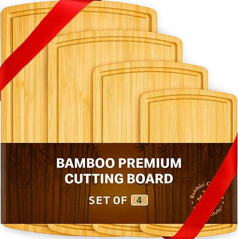 Wood Cutting Boards for Kitchen - Bamboo Cutting Board Gift Set with Deep Juice Groove & Side Handles - Chopping Board Butcher Block for Meat, Vegetables, Charcuterie, Cheese, Serving, or Meal Prep