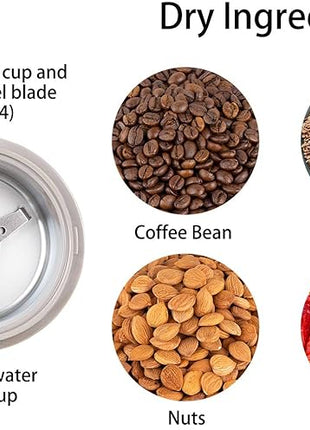 DR MILLS DM-7441W Coffee Grinder Electric, Coffee Bean and Dried Spice Grinder, One Touch Operation, Blade and Cup Made with SUS304 Stainless Steel (White)