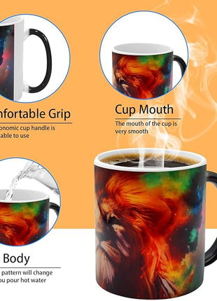 Caliamary Heat Changing Coffee Mug, Lion Heat Sensitive Color Changing Mug Cup, 11 Ounce Funny Ceramic Morning Coffee Mugs Cool Mugs for Men Kids…