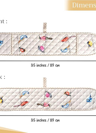 Maison d' Hermine Double Oven Mitts 100% Cotton 7"x35" Double Oven Mitt Heat Resistant BBQ Cooking Gloves with Loop, Baking, Grilling, Home, Kitchen, Handling Hot Pans Spring Summer (Birdies On Wire)