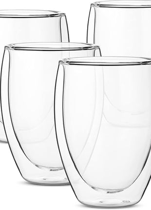 Brew To A Tea - WineGlass, 4 Pack, 12 oz (350 ml), Double Wall Stemless Wine Glass, Christmas Gifts