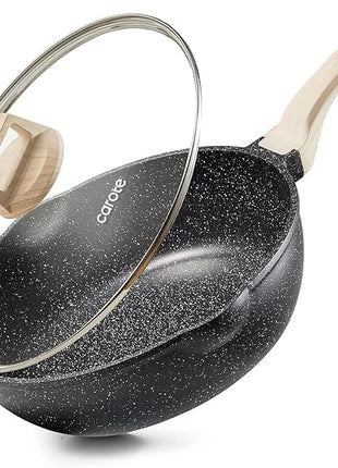 CAROTE 10Inch Nonstick Deep Frying Pan with Lid, 4.5 Qt Jumbo Cooker Saute Pan with Pour Spout, Skillet Induction Cookware, Non Stick Cooking Pan PFOA Free, Classic Granite