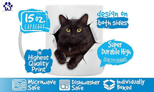 Winston & Bear Black Cat Coffee Mug - Funny Ceramic Coffee Mug Gift for Cat Lovers - Cute Novelty Cup for Men and Women (15oz)