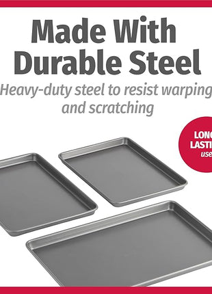 GoodCook Everyday Nonstick Carbon Steel Baking Sheet Set, 3 Pack – Small 13” x 9”, Medium 15” x 10”, Large 17” x 11” – Carbon Steel Cooking Pans, Cookie Sheet Bakeware Set