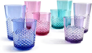 Cupture Diamond Plastic Tumblers BPA Free, 24 oz / 14 oz, 8-Pack (Assorted Colors)