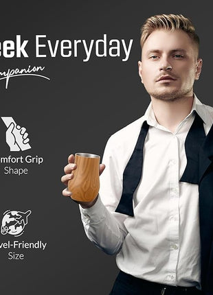 Double-Wall Insulated Whiskey Glass – Stemless Nosing Glass for Bourbon, Scotch & Whisky – Wood Finish – Gift for Men, Dad, Whiskey Lovers (Set of 2)