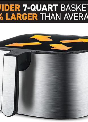 Gourmia Air Fryer Oven Digital Display 7 Quart Large AirFryer Cooker 12 Touch Cooking Presets, XL Air Fryer Basket 1700w Power Multifunction GAF778 Black and stainless steel air fryer FryForce 360°