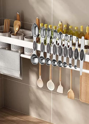 Aovchei 9 PCS Magnetic Measuring Spoons Set, Dual Sided, Stainless Steel Small Tablespoon, Teaspoons, Fits in Spice Jars, for Dry and Liquid, Black