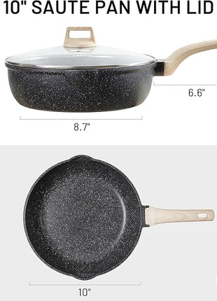 CAROTE 10Inch Nonstick Deep Frying Pan with Lid, 4.5 Qt Jumbo Cooker Saute Pan with Pour Spout, Skillet Induction Cookware, Non Stick Cooking Pan PFOA Free, Classic Granite