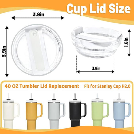 40 OZ Tumbler Lid Replacement Fit for Stanley Cup, 2 Pack Clear Replacement Lids Fit for Stanley Travel Tumbler, Spill Proof Tumbler Covers for Stanley Cup Accessories (White+Rose Quartz)