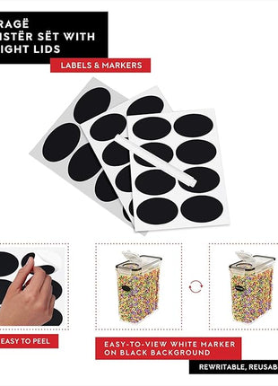 DWËLLZA KITCHEN Cereal Containers Storage 4 Pack 135 fl. oz Cereal Dispenser Airtight Food Storage Containers BPA-Free Pantry Organization and Storage, Canister for Flour & Sugar 1 Marker 8 Labels