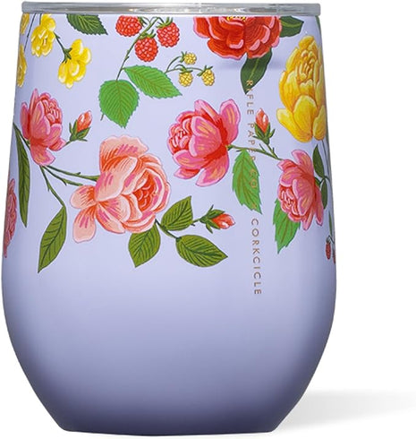 Corkcicle Stemless Insulated Wine Glass Tumbler - Keeps Beverages Cold 6 Hrs Hot 3 Hrs - Stainless Steel - Easy-Grip - Gift for Mom - Great for Mother's Day or Christmas - 12 oz - Roses Purple