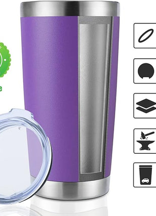 DOMICARE 20oz Stainless Steel Tumbler Bulk with Lid, Double Wall Vacuum Insulated Travel Mug, Powder Coated Coffee Cup (Powder Purple, 1)