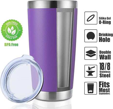 DOMICARE 20oz Stainless Steel Tumbler Bulk with Lid, Double Wall Vacuum Insulated Travel Mug, Powder Coated Coffee Cup (Powder Purple, 1)