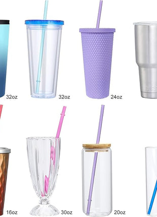 24 PCS, Reusable Straws with 4 Brushes, 10.5" Long Tritan Hard Plastic Straws, 12 Colors Translucent Replacement Drinking for 16OZ-32 OZ Tumblers, Cups, Jars, Stanley, YETI, Starbucks, BPA Free