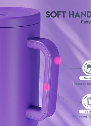 Meoky 40 oz Tumbler with Handle and Straw: Stainless Steel Insulated Tumbler with Lid and Straw - 100% Leak Proof Tumbler for Car Cup Holders - Travelers Commuters Workers, Purple