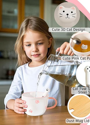 BigNoseDeer Kawaii Cat Mug with 3D Kitty Inside Cute Mugs Ceramic Tea Cup Coffee Mug Gifts for Women Girlfriend Kids White Elephant Gifts (13oz)